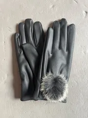 レディース ブラック フェイクレザー製 ファー付き 手袋 冬 暖かい