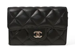 シャネル コインケース/カードケース CHANEL ラムスキン ブラック/ボルドー シルバー金具【中古】