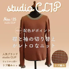 【送料無料・未使用】studio CLIP スタジオクリップ リブ編みクルーニット ワッフル見え セーター アダストリア ドットST レトロ 切り替え コットン シルク レディース フリル フレア スリーブ