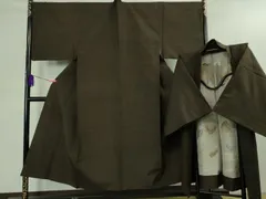 平和屋着物■極上　男性　紬　アンサンブル　長羽織　色無地　赤墨茶色　逸品　DZAB1577kh5