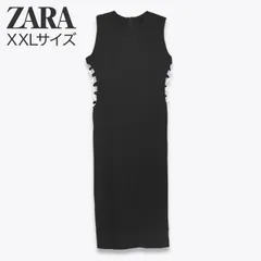 ZARA  ザラ Iライン ワンピース ノースリーブ スリット クルーネック 異種素材 新品未使用 ブラック XXLサイズ
