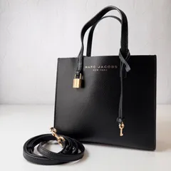 ✨ABランク　 MARC JACOBS　GRIND MINI TOTE BAG　レザー　2WAY　ハンドバッグ　ショルダーバッグ　ブラック　「65EL」