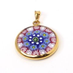 ベネチアングラス ペンダントトップ 花柄 ブルー系ミッレフィオーリ 