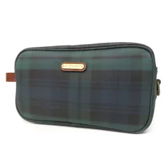 NK25077 美品 POLO RALPH LAUREN ポロラルフローレン セカンドバッグ クラッチバッグ ポーチ ブラックウォッチ チェック柄 PVC×レザー 緑系×茶