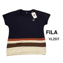 【訳あり・新品タグ付き】 FILA フィラ ゲームシャツ ボーダー Tシャツ VL2517 吸水速乾 UVカット フィラネイビー レディース 半袖 刺繍ロゴ テニス スポーツ  ポリエステル100%