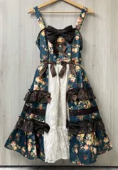 axes femme kawaii アクシーズファム カワイイ LD341X30S アンティークローズ柄 ジャンパースカート サイズM グリーン