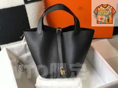 ブラック レディース ハンドバッグ 18cm ゴールド金具 ピコタン