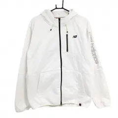 【美品】ニューバランスゴルフ ジップパーカー 白 裏起毛 袖ロゴプリント ジャケット メンズ 6(XL) ゴルフウェア New Balance