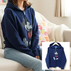 ヴィンテージ風◎大人にも◎【TOKYO DISNEY RESORT】東京ディズニーリゾート パーカー プリント スウェット 裏起毛 ラグランスリーブ ミッキー マウス MICKEY MOUSE ネイビー レディース サイズ M/ M38004ja