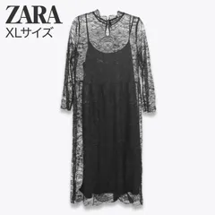 ZARA  ザラ レース モックネック ロングスリーブ ワンピース タイトワンピース ロング丈 Iライン ペチコート付 2way 新品未使用 ブラック XLサイズ