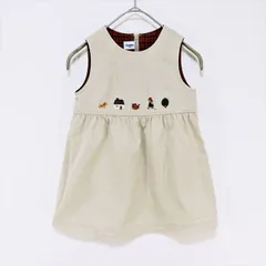 ME1-788☆familiarファミリア♪*雰囲気から愛おしい *ベージュ ノースリーブワンピース* ジャンパースカート 100サイズ チェック柄 刺繍入り■