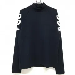 PGGパーリーゲイツ 長袖ハイネックシャツ ネイビー×白 袖ロゴプリント 後ポケット メンズ 6(XL) ゴルフウェア PEARLY GATES