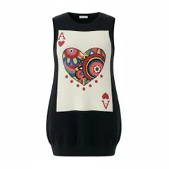 18k20 TOKUKO 1er VOL トクコプルミエヴォル ノースリーブ ニットワンピース 膝丈 トランプ ハート柄 花柄 レディース 女性用 9 ブラックu02t