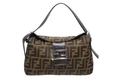 FENDI フェンディ マンマバケット ワンショルダーバッグ ズッカ柄 キャンバス レザー ブラウン シルバー金具 美品 中古 4b009108