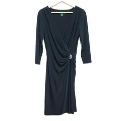 RalphLauren(ラルフローレン) ワンピース サイズ6 M レディース - 黒 Vネック/長袖/ひざ丈/LAUREN/ラインストーン