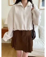 未使用-新品 アイボリー ボア シャーリング ハーフジップ スウェット ニット ジップアップ トップス