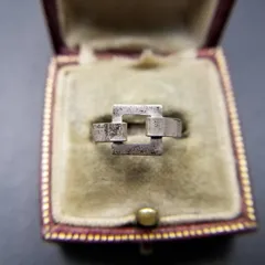 シンプル スクエア オープンワーク バックル調 925 シルバー ヴィンテージ リング 銀 指輪 デイリー ユニセックス Y13-A