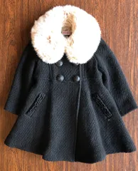 美品　mezzo piano  メゾピアノ　ファー使いウールコート　黒　110cm