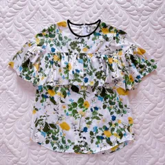 Adonisis ボタニカルフラワー フリルブラウス ホワイト/マルチカラー