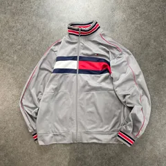 90s Vintage TOMMY HILFIGER Track Jacket High Neck Blouson トミーヒルフィガー トラックジャケット ジャージ フルジップ ハイネック ロゴ刺繍 グレー XL ビッグサイズ