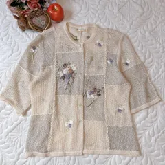 アトリエサガン 立体お花モチーフ リネン 夏 カーディガン ベージュ系 XL