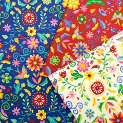 メキシコ刺繍 un/no シーチング生地  刺繍 花柄 Mexico モダン オリエンタル 服地 トラベル ハンドメイド 手作り 裁縫 50cm単位