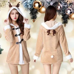 トナカイ風 セットアップ コスプレ レディース 角付き フード ジャケット ショートパンツ 上下セット クリスマス コス サンタコス かわいい 送料無料