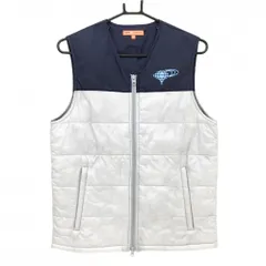 【超美品】ビームスゴルフ 中綿ベスト ライトグレー×ネイビー ロゴプリント 蓄熱裏地 メンズ M ゴルフウェア BEAMS GOLF