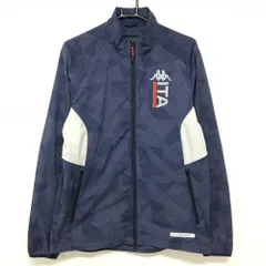 【超美品】カッパ ジャケット ネイビー 総柄 斜めストライプ ドット 裏メッシュ ロゴプリント メンズ O(XL) ゴルフウェア Kappa