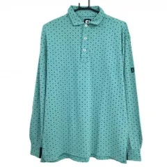 【美品】フットジョイ 長袖ポロシャツ ブルーグリーン×ネイビー 総柄 袖ロゴ刺しゅう メンズ XL ゴルフウェア FootJoy