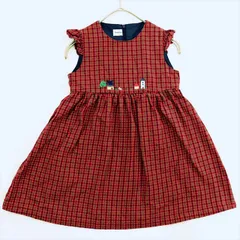 ME1-797☆familiar/ファミリア♪ チェック柄 ワンピース ほんわかデザイン 肩フリルが可愛らしい ノースリー部ワンピース 子供服 女の子 110サイズ★