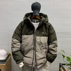 《全新未使用》フード付 中綿ジャケット メンズ 冬新作 裏起毛 保温 カジュアル ゆったり 切替 配色 パフジャケット(K)【ダークグリーン】