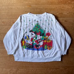 90's USA製 Disney Mickey & Minnie Christmas sweat. 古着　ディズニー　ミッキー　ミニー　クリスマス　スウェット　ホワイト　白