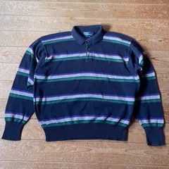 90's Polo by Ralph Lauren cotton collar Knit. 古着　ポロバイラルフローレン　コットンニット　襟付き　ボーダー　ネイビー　XXL