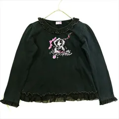 ME1-799☆mezzo piano/メゾピアノ トップス 長袖トップス Tシャツ 黒 キラキラ首フリル バレリーナデザイン 135サイズ 子供服 女の子 ガーリー◎