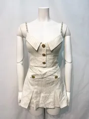 1853 AR Angel R エンジェルアール　キャバクラ　ドレス　セットアップ　ストライプ　ゴールドラメ　プリーツ　パールストラップ　ミニ　タイト　キャバドレス　S