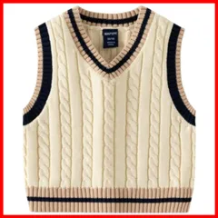 春秋 通園通学 フォーマル スクール 配色 ボーイズ ケーブル編み 子供服 ベビー セーター 袖なし Vネック トップス 男の子 キッズ ニット ベスト [LovKin]