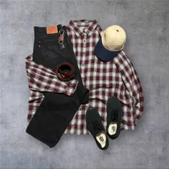 【1005】C-boy セット 赤オンブレチェックシャツ×Levi'sブラックデニム XL~2XL