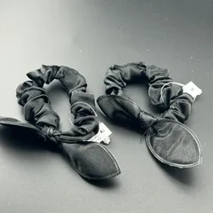 【新品】ヘアアクセサリー ヘアゴム シュシュ 2本セット ブラック リボン 可愛い シンプル◆