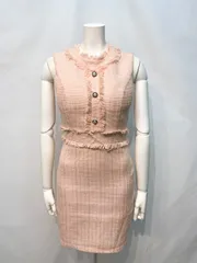 1857 DAZZY デイジー　キャバクラ　ドレス　ツイード　フリンジ　ノースリーブ　パールボタン　タイト　ミニ　キャバドレス　M