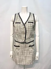 1858 キャバクラ　ドレス　セットアップ　ツイード　ラメ　ビジューボタン　ノースリーブ　タイト　ミニ　キャバドレス　L