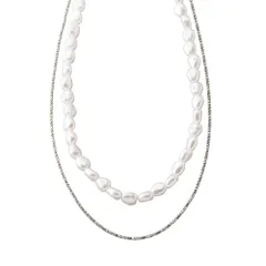 【シルバー×2点セット】[Cream dot. クリームドット公式] ネックレス レディース   2点セット 金属アレルギー ニッケルフリー ショート チェーン パール バロックパール風 ベネチアンチェーン 3WAY お呼ばれ 大人  