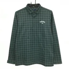 【美品】キャロウェイ 長袖ポロシャツ ダークグリーン チェック ロゴ刺しゅう 裏起毛 メンズ M ゴルフウェア Callaway
