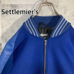USA製  Settlemier's セトルマイヤーズ アワードジャケット 袖レザー スタジャン バーシティジャケット ジッパー ブルー 38