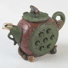 中国　紫砂　朱泥　鳥果実雕　急須　茶壷　在銘　C　S382
