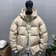 《全新未使用》フード付 中綿ジャケット メンズ 冬新作 加厚 保温 デザイン性 シンプル 万能 カジュアル ゆったり パフジャケット(K)【ホワイト】