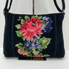 6397　FEILER フェイラー　ショルダーバッグ　ブラック　黒　花柄　フラワー　レディース　シュニール織り　シンプル　きれいめ