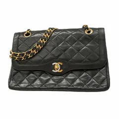 シャネル(Chanel) シャネル ショルダーバッグ マトラッセ パリ限定 Wフラップ Wチェーン ラムスキン ブラック ゴールド レディース