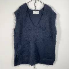 pual ce cin ピュアルセシン シャギーニットベスト チュニック丈 Vネック ネイビー系