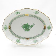 ヘレンド HERENDアポニーグリーン オーバル楕円形プレート皿２枚セット 美品 Herend ヘレンド アポニーグリーン AV ファンシーディッシュ 20cm